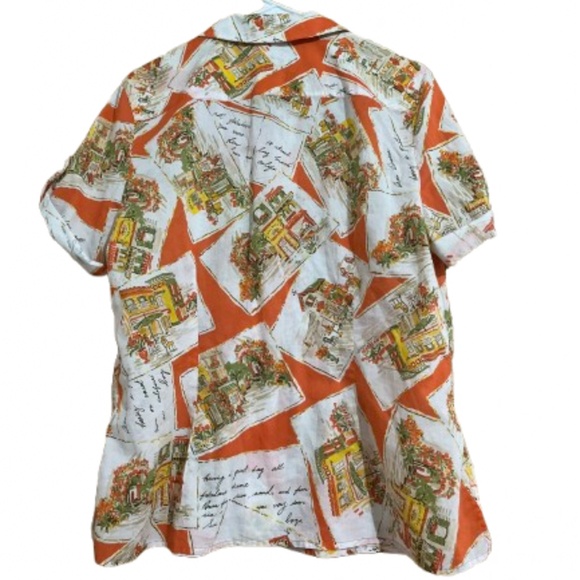 Jones NY Women’s Vibrant Orange Multi 100% Cotton Text Graphic Print Shirt Sz-L - Picture 7 of 7